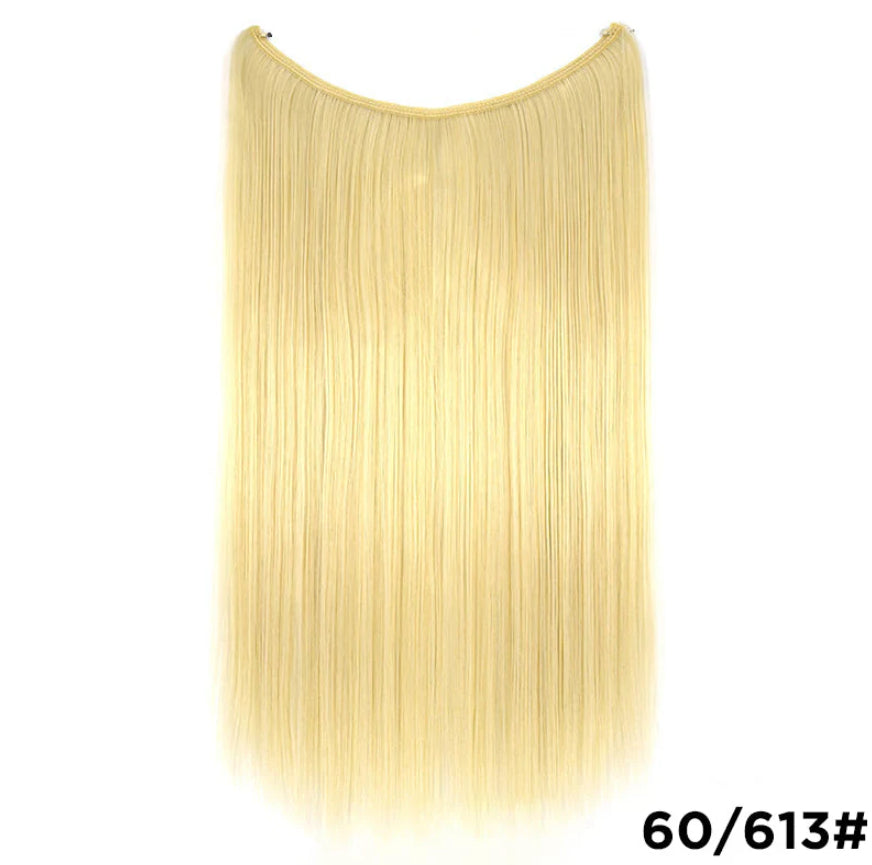 22 inches Invisible Wire No Clips in Hair Extensions Secret Fish Line Hairpieces Silky Straight Synthetic-16