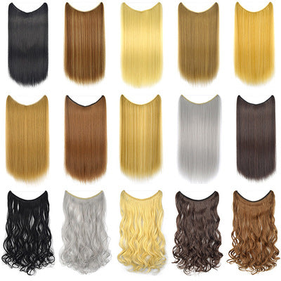 22 inches Invisible Wire No Clips in Hair Extensions Secret Fish Line Hairpieces Silky Straight Synthetic-1