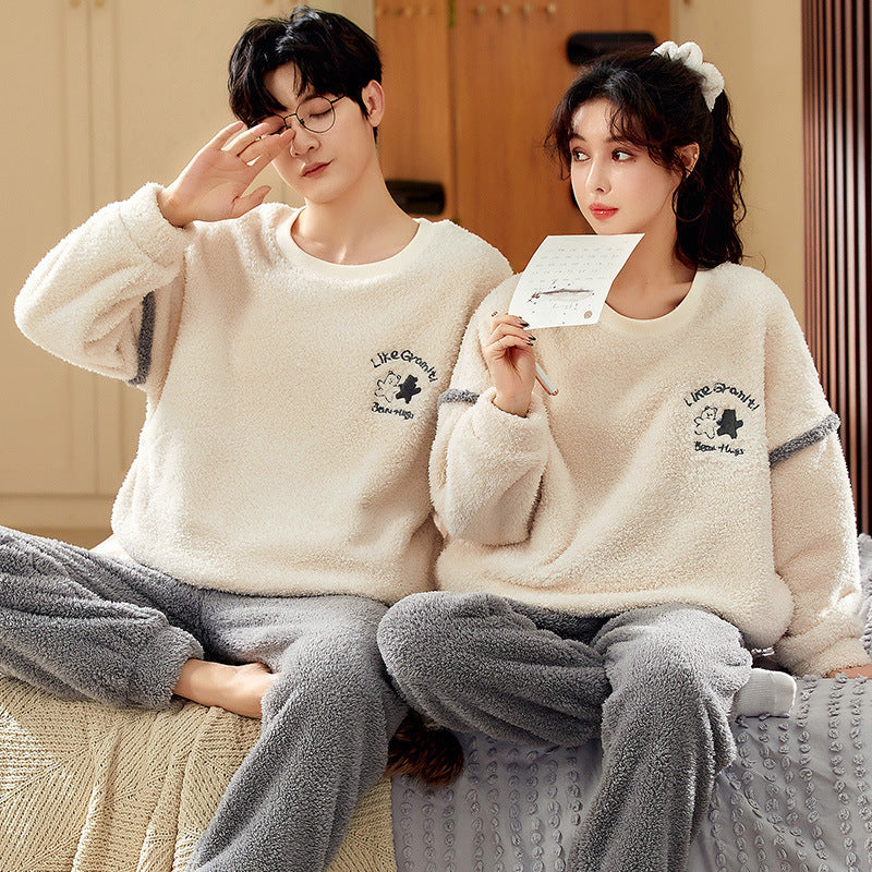 Coral Fleece Couple Household Velvet Pajamas-4